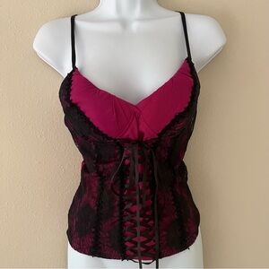 Fredericks of Hollywood Corset Top Size Small Lace Pink Black Y2K Vamp Goth Sexy